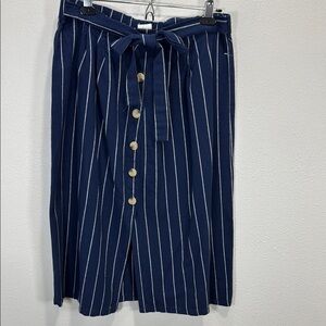 Style Me Blue and White A-line Midi Skirt Resort Wear linen blend
